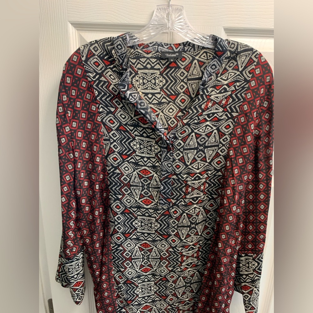 Tolani Red and Black Tunic with Geometric Patterns